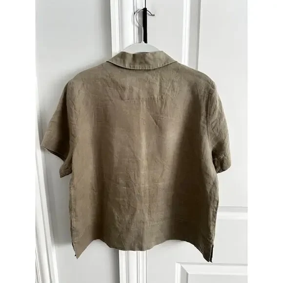 Quince 100% European Linen Short Sleeve Shirt Size: Small Color: Khaki - Picture 6 of 8
